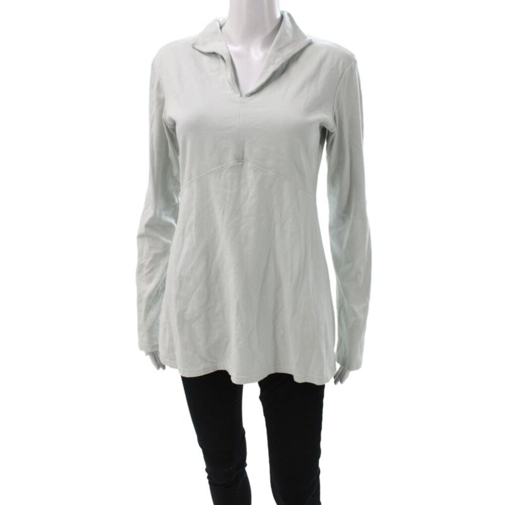Fig Women Gray Collared Long Sleeve Basic Blouse Pullover Cotton Size L